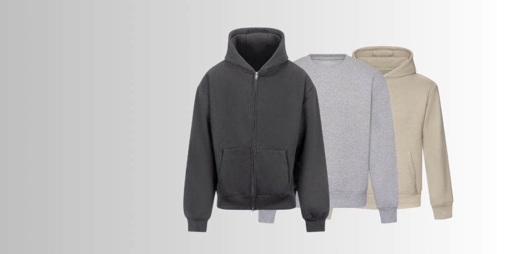 three heavyweight hoodies in a row